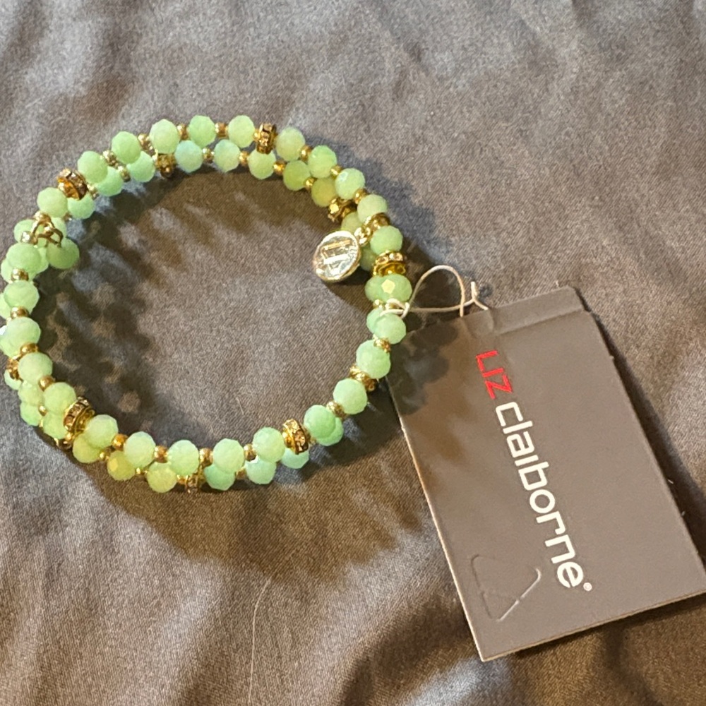 Liz Claiborne Mint Beaded Bracelet with Gold Accents